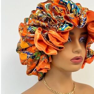 Vibrant Orange Floral Hair Bonnet